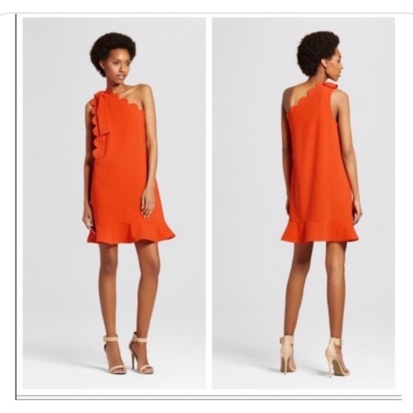 Victoria Beckham for Target Orange One Shoulder Dress with Bow Scallop Trim NWT - Picture 2 of 2